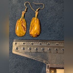 Olive Gold Brown Handpainted Tagua Nut Earrings